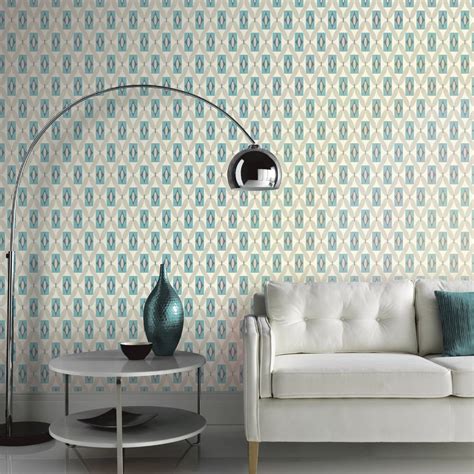 Arthouse Quartz Retro Geometric Pattern Wallpaper Abstract Floral Motif 640702 - Teal | I Want ...