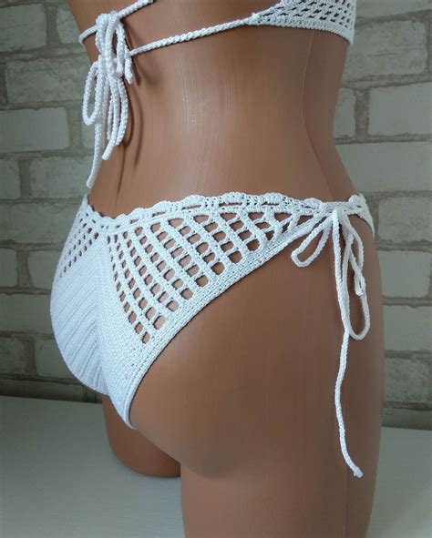 White Bikini Bottom Women Crochet Bathing Suit Bottom Mesh Etsy