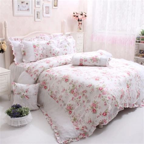 Fadfay Cotton Luxury Queen Bedding Rose Floral Bedding Set Elegant Lace