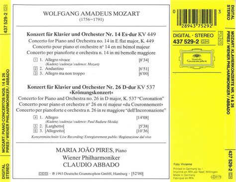 Maria Jo O Pires Wiener Philharmoniker Claudio Abbado Mozart Piano