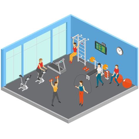 Isometric Fitness Club Illustration Free Vector