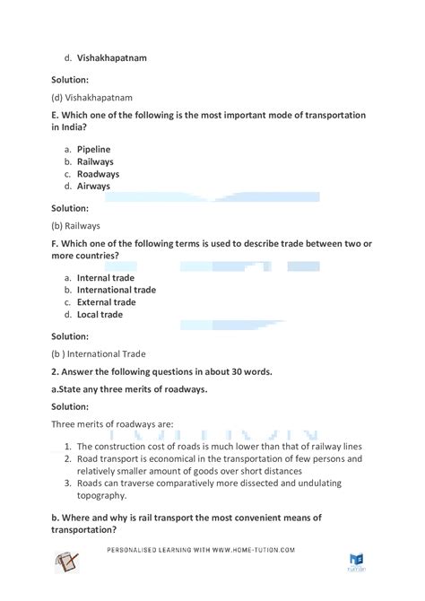 Ncert Solutions For Class 10 Geography Chapter 7 Lifelines Of The National Economy