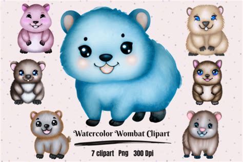 Watercolor Cute Kawaii Wombat Clipart Graphic By Hamees Store · Creative Fabrica