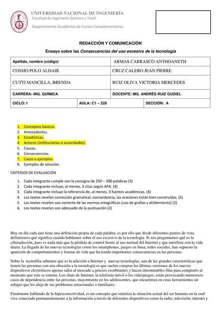 Trabajo Final Ensayo Sobre Las Consecuencias Del Uso Excesivo De La