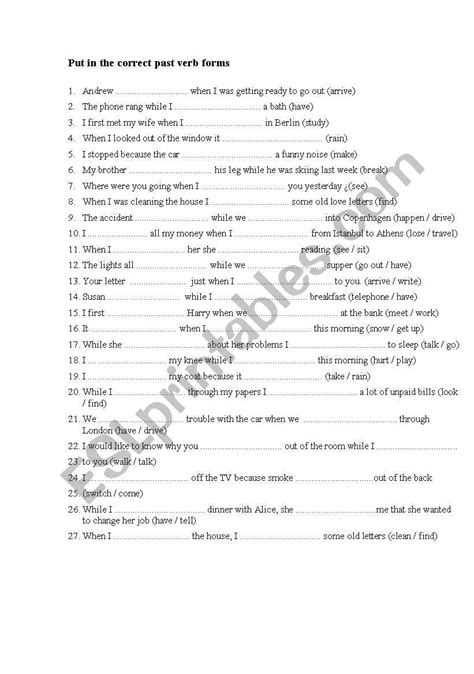 past tense forms - ESL worksheet by savetheplanet