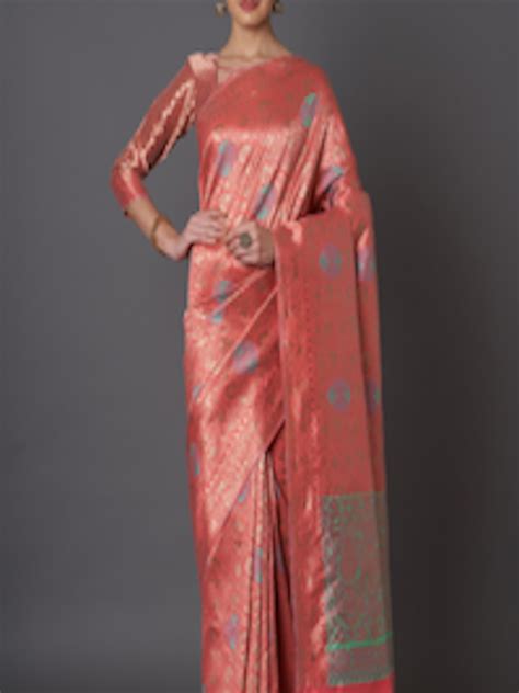 Buy Mitera Peach Coloured Grey Ethnic Motifs Zari Silk Blend Kasavu