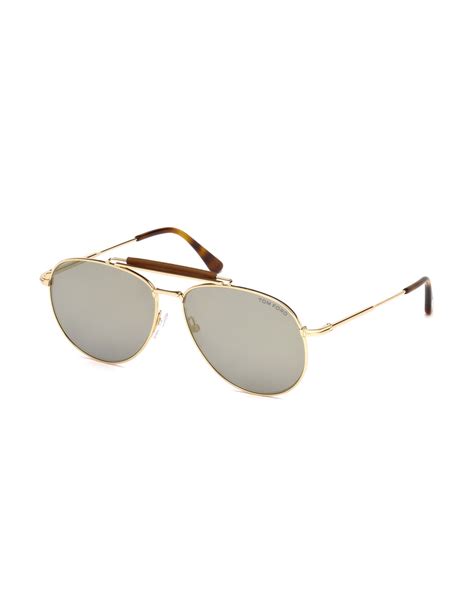 Tom Ford Sean Metal Aviator Sunglasses Rose Goldlight Brown Neiman Marcus