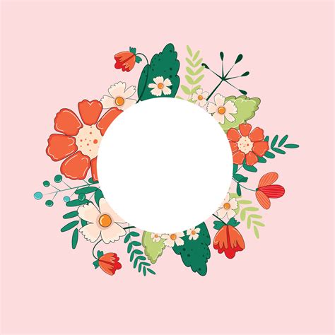 Floral Card Template Composition With Flowers On A White Background