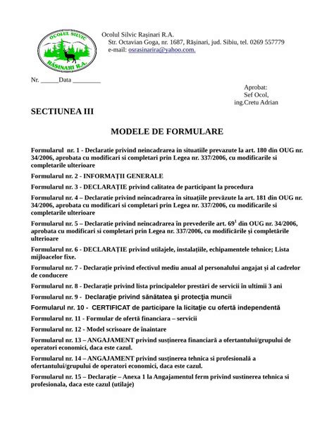 PDF MODELE DE FORMULARE Osrasinarira Ro CERERE DE OFERTA Pentru