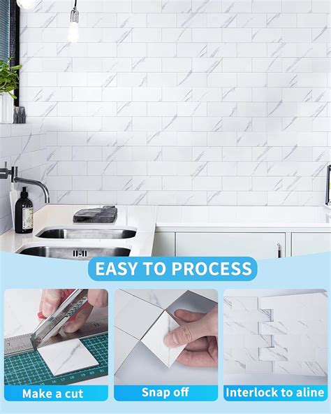 Buy Art D Sheet Peel And Stick Backsplash Pvc Wall Tile White Marble