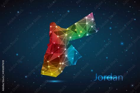 Abstract Polygon Map Of Jordan Vector Illustration Low Poly Color Rainbow On Dark Background