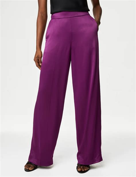 Satin Elasticated Waist Wide Leg Trousers