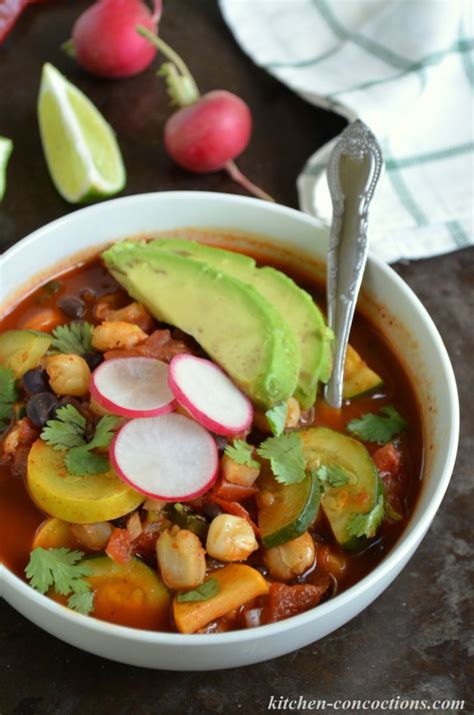 Vegetarian Red Pozole With Black Beans And Summer Squash Plus How To