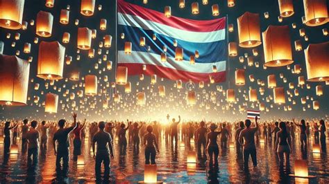 Yi Peng Lantern Festival In Thailand With Floating Lanterns And Thai