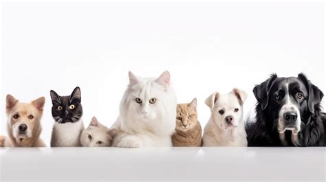 Un Grupo De Gatos Y Perros Se Sientan Juntos En Fila Foto Premium