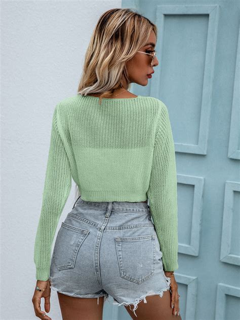 Ribbed Knit Tie Front Crop Cardigan Shein Usa