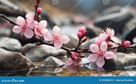 Cherry Blossoms On A Branch In A Stream Of Water Stock Illustration