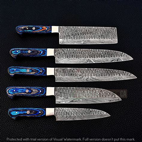 Custom Handmade Damascus Steel Chef Knife Set Pcs Best Etsy