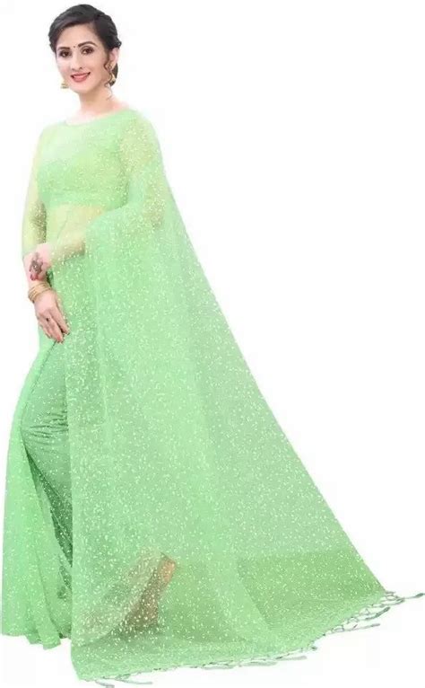 Party Wear Embroidery Light Green Net Sarees 6 M With Blouse Piece