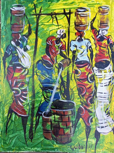 African Women Carrying Water From Well Painting Black Women Art Black