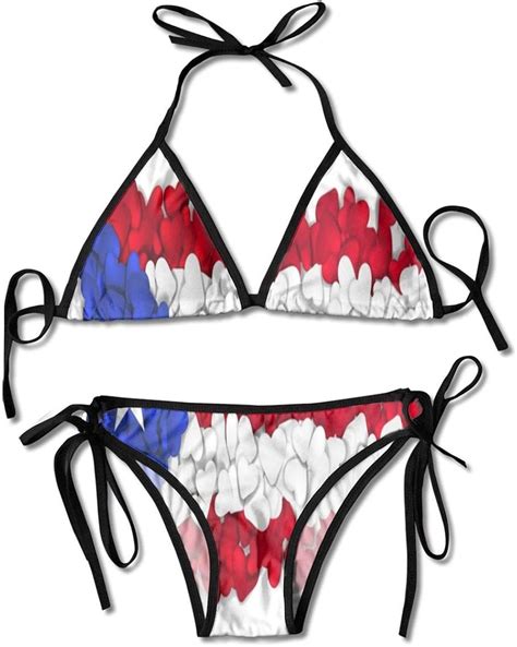 Flag Love Puerto Rico Flag Heart Womens Bikini String 2 Piece Halter