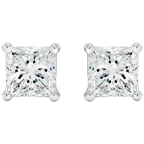 Princess Cut 0 25ctw Diamond 18KT White Gold Stud Earrings