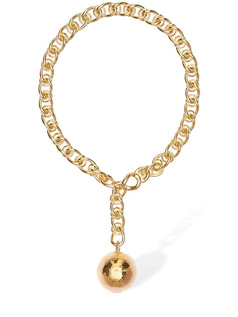 Bottega Veneta Braided Chain Necklace W Sphere In Gold Modesens