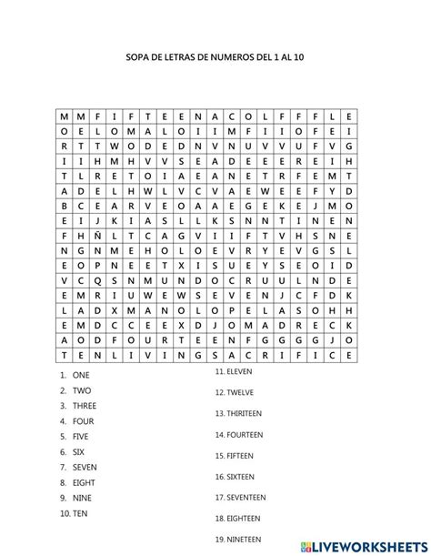 Numeros En Ingles Worksheet