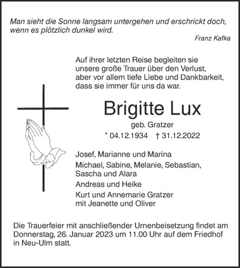 Traueranzeigen Von Brigitte Lux S Dwest Presse Trauer