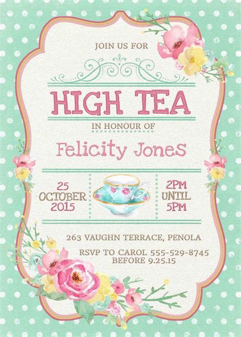 Download Free Printable High Tea Party Invitations PNG | US Invitation ...