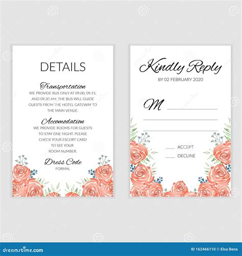 Watercolor Wedding RSVP Card With Floral Decoration Stock Vector