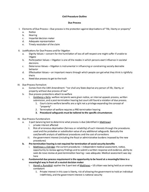 Civil Procedure Law Outline Civil Procedure Outline Due Process I