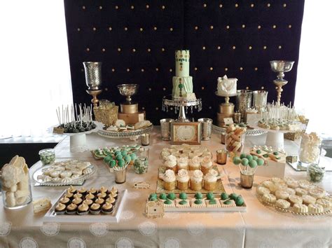 Emerald and Gold Wedding Dessert Table