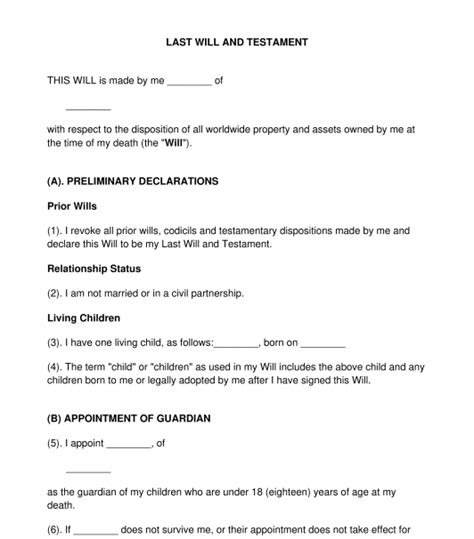 Last Will and Testament - Template - Word & PDF