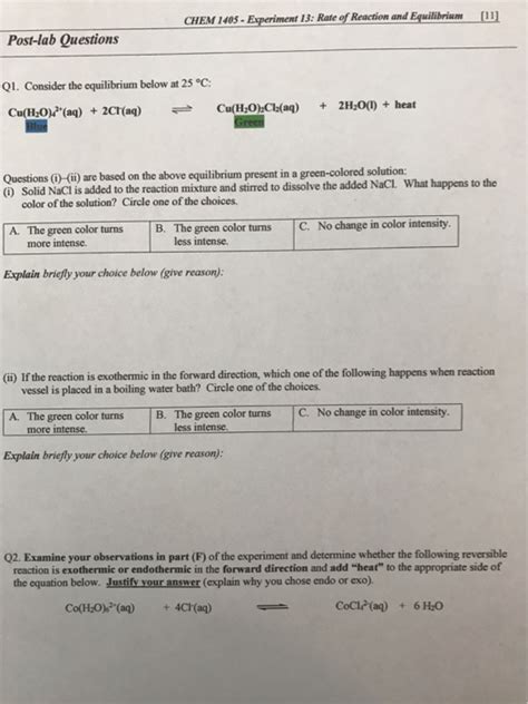 Solved CHEM 1405 Experiment 13 Rate Of Reaction And Chegg