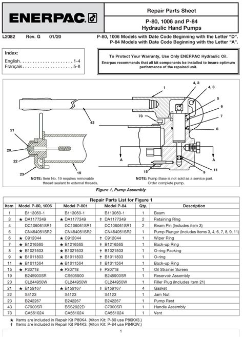 Enerpac P K Repair Kit Hydraulic Pump Repair Parts