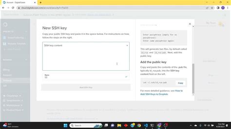 Add Ssh Key To Digital Ocean Webhosting Digitalocean Development Youtube