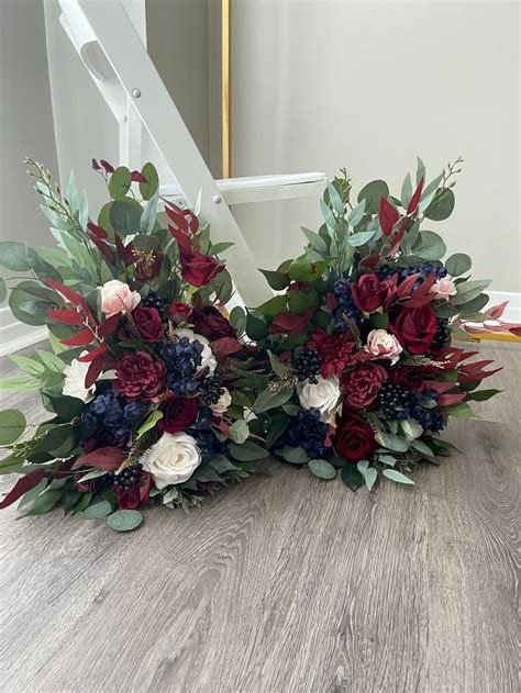 Set Of 2 Burgundy Navy Blush Aisle Flowers Floor Arch Arrangement