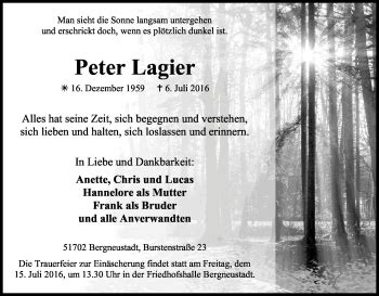 Traueranzeigen Von Peter Lagier Wirtrauern