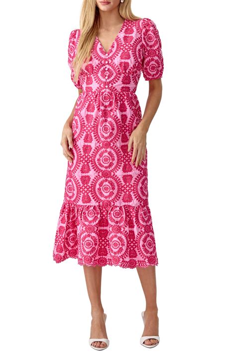 Adelyn Rae Luisa Embroidered Midi Dress In Pink Lyst