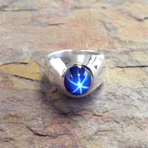 Oval Blue Star Sapphire Men's Ring in Heavy Sterling Silver | Doug ...