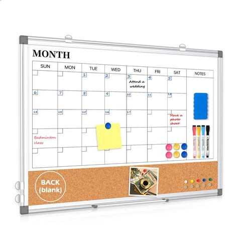 WALGLASS Monthly Calendar Whiteboard Dry Erase Cork Board Combo For