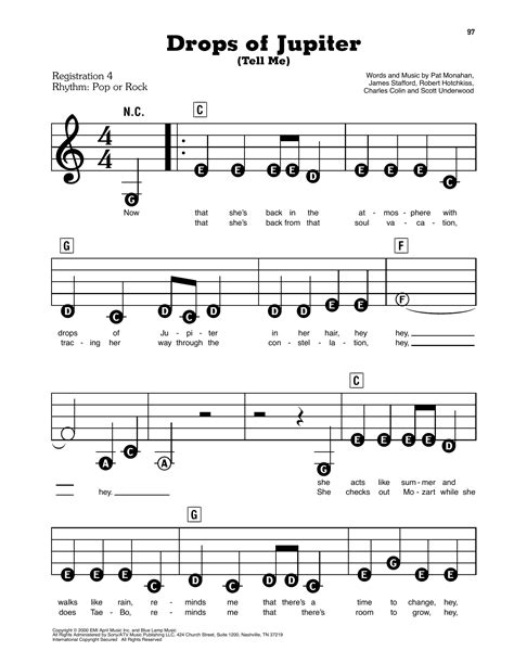 Drops Of Jupiter Tell Me By Train Sheet Music For E Z Play Today At Sheet Music Direct