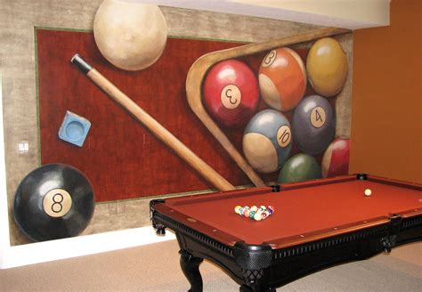 Billiards Game Room Custom Hand Painted Mural Billiards Pool Table