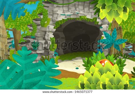 Cartoon Background Cave Jungle Illustration Children Stock Illustration