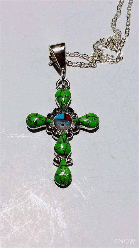 Cross Pendent Necklacegreen Cross Pendentsterling Silverbox Etsy