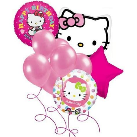 Hello Kitty Cat Polka Dots Pink 10pc Birthday Party Mylar And Latex Balloons Set B