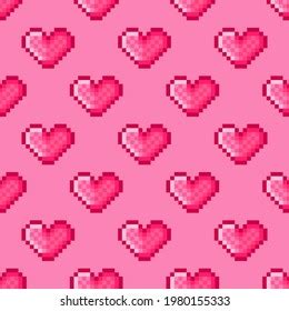 Pixel Art Hearts Seamless Pattern 8bit Stock Vector Royalty Free