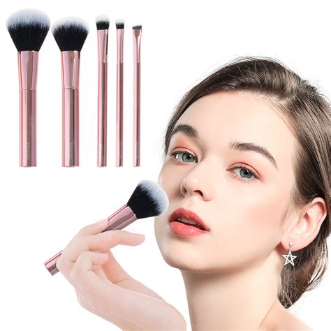 BEASOFEE Loose Powder Brush Rose Gold Makeup Brushes Set Foundation