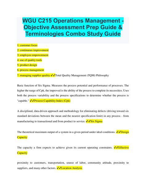 Wgu C Operations Management Objective Assessment Prep Guide